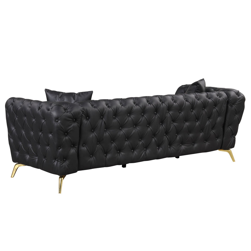 88.5" Modern Sofa Couch PU Upholstered Sofa with Sturdy Metal Legs, Button Tufted Back, 3 Seater Sofa Couch for Living Room, Apartment, Home Office, Black