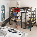 Loft Bed With Built In Desk, Open Wardrobe, Basketball Hoop, Slide And Staircase by Unique Piece Furniture