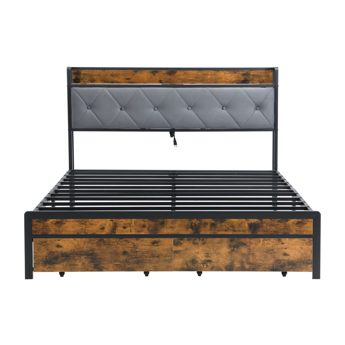 Modern Bed Frame With LED Lights, Upholstered Headboard, USB Charging, photo 11 of 16