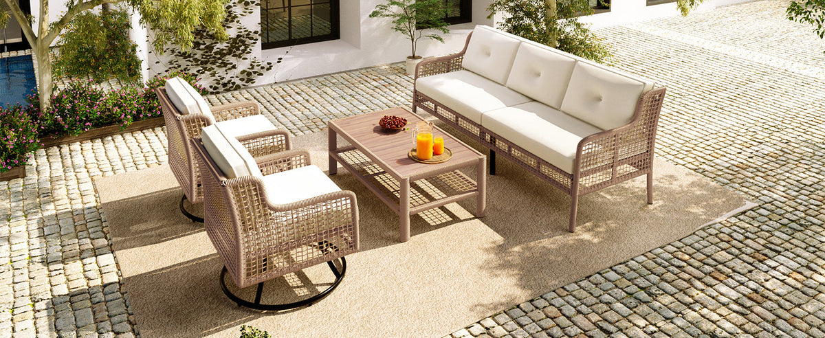 4 Pieces Patio Furniture Set with Swivel Chairs, photo 10 of 10