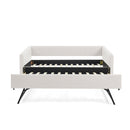 Twin Size Daybed with Trundle Upholstered Sofa Bed, with Vertical Stripes, Linen Fabric, Beige  (82.5'x43'x30')