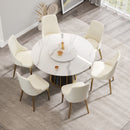 53.15" Modern Artificial Stone Round Panel Metal Iron Base Dining Table, Can Accommodate 6 People-23.62" Artificial Stone Turntable (Not Including Chairs) - White / Black by Unique Piece Furniture