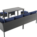7 Piece Outdoor Furniture Set With Waterproof Cushions, Glass Table, And Space Saving Design - Blue