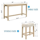 4 Piece Bar Table Set with Power Outlet,Bar Table Set with Chairs,Sofa Bar Table with Stools,Behind Couch Table with 3 Padded Stools for Living Room,Dining room, Light Oak by Montret