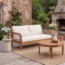 Outdoor Acacia Wood Loveseat & Coffee Table Set with Handwoven Rope, Teak Finish by HouseOfZazla