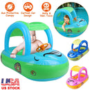 Baby Inflatable Pool Float Car Shaped Toddler Swimming Float Boat Pool Toy Infant Swim Ring Pool with Sun Protection Canopy for 1-3 Year-Old Kids Infa
