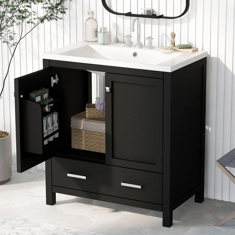 30' Black Bathroom Vanity with Single Sink, Combo Cabinet Undermount Sink, Bathroom Storage Cabinet with 2 Doors and a Drawer, Soft Closing, Multifunctional Storage, Solid Wood Frame