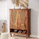Shoe Cabinet With 5 Tier Freestanding Organizer, Ventilated Doors - Natural Wood by HouseOfZazla