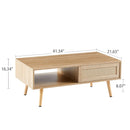 41.34" Rattan Coffee Table, Sliding Door For Storage, Solid Wood Legs, Modern Table For Living Room by Unique Piece Furniture