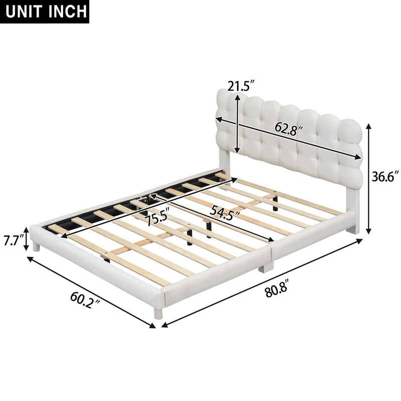 Walker Edison - Full Size Upholstered Platform Bed with Soft Headboard,Beige