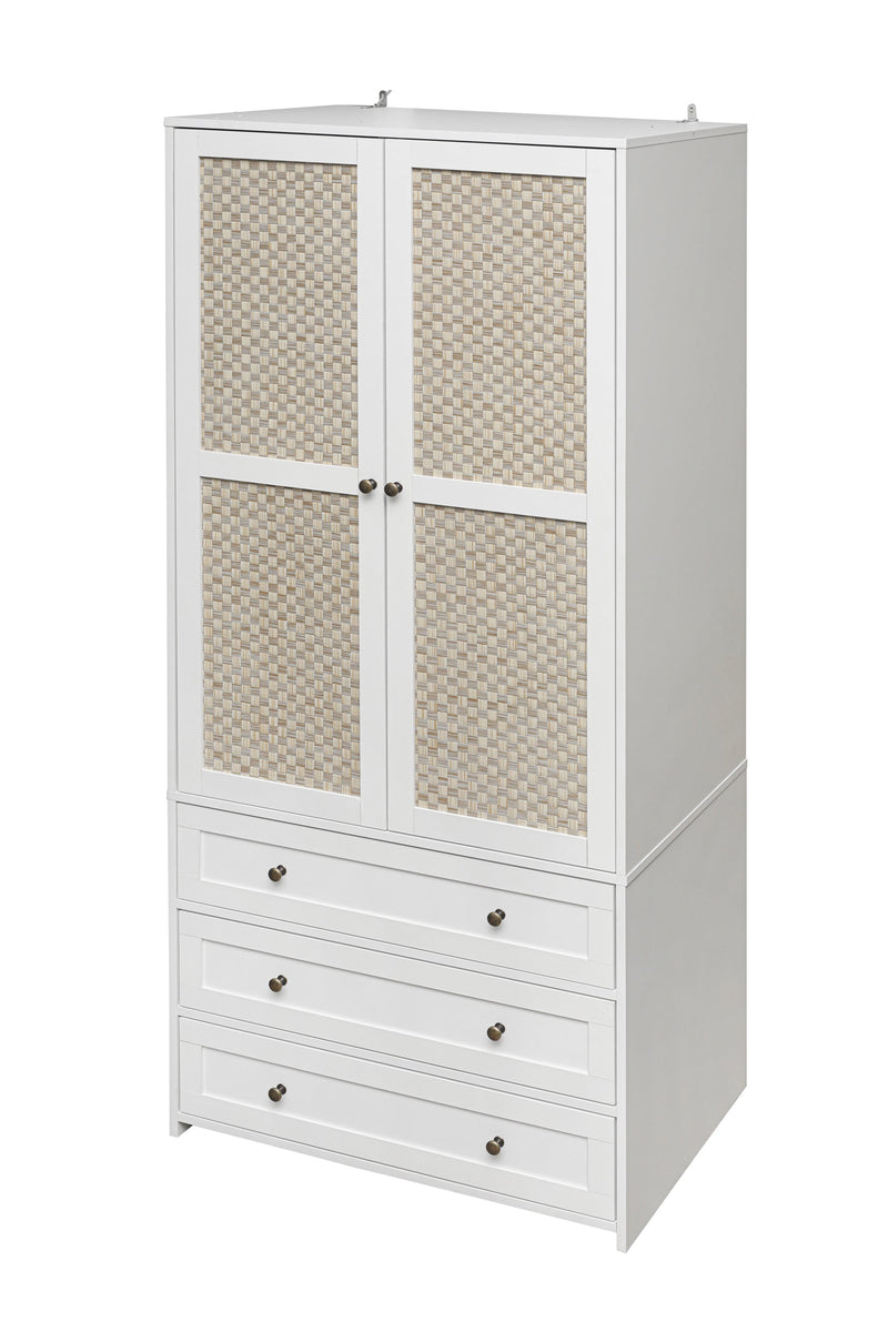 Walker Edison - 2-Door Wardrobe with 3 Drawers High Wardrobe  Armoire With 2 Rattan Door For Living Room, Bedroom Organizer