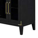 6-drawer and 2-Cabinet Retro Sideboard with Extra Large Storage Space, with Gold Handles and Solid Wood Legs, for Kitchen and Living Room (Black)