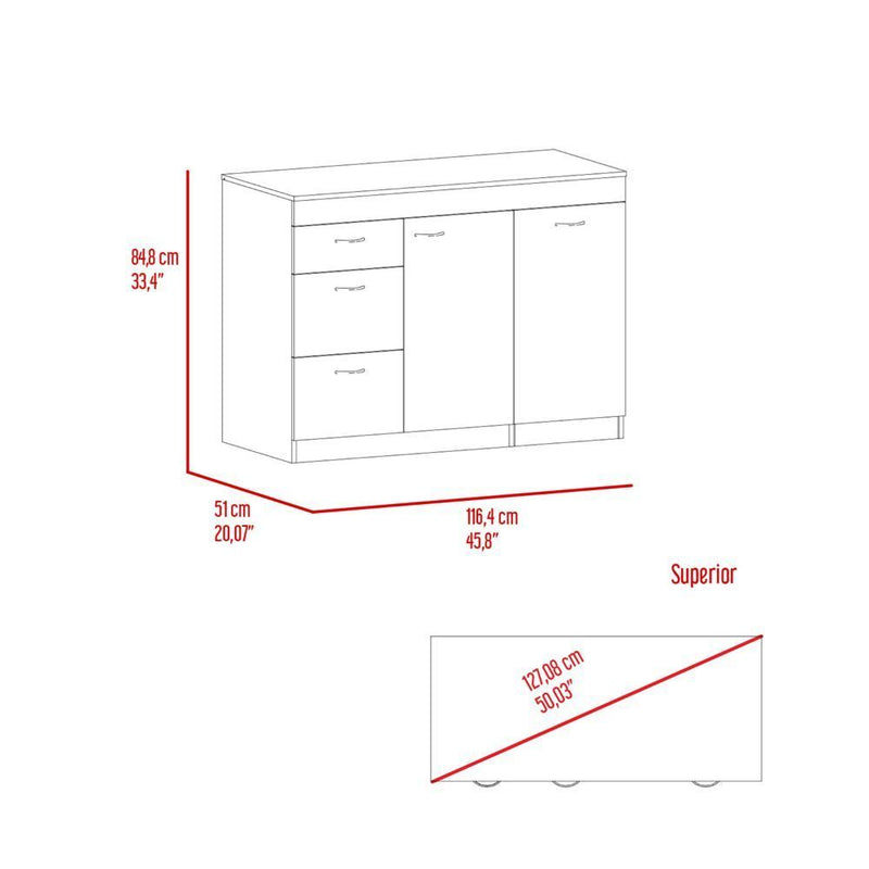 Laurel 3-Drawer L-Shaped Convertible Kitchen Island White and Dark Walnut
