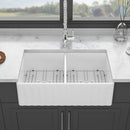Sink 33" Double Bowl Kitchen Sink With Deep Bowls And Grids - White by HouseOfZazla