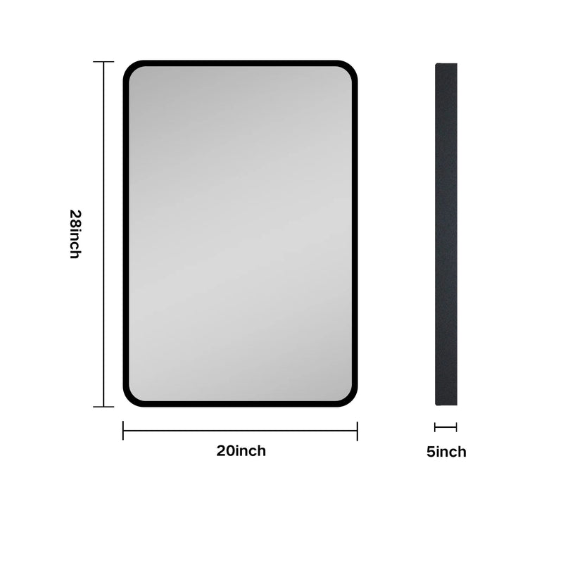 20x28 inch Black Metal Framed Wall mount or Recessed Bathroom Medicine Cabinet with Mirror