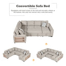 U-Shaped Sectional Sofa Pull-Out Sofa Bed With Two USB Ports, A Storage Chaise Lounge And Four Back Pillows For Living Room by HouseOfZazla