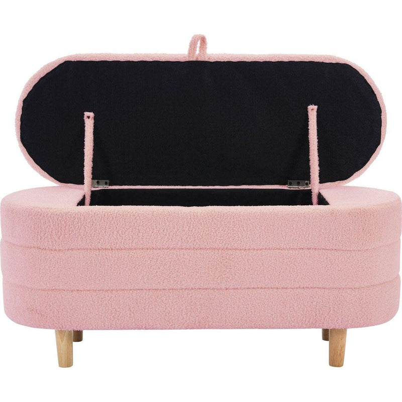 2-Pieces Bedroom Sets Full Size Flower-Shaped Upholstered LED Platform Bed with Storage Ottoman-Sherpa Fabric, Pink