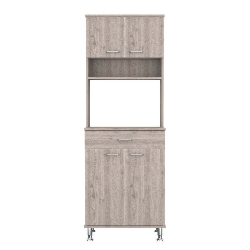 Newton 8-Shelf 1-Drawer 2-piece Kitchen Set, Kitchen Island and Pantry Cabinet White and Light Gray
