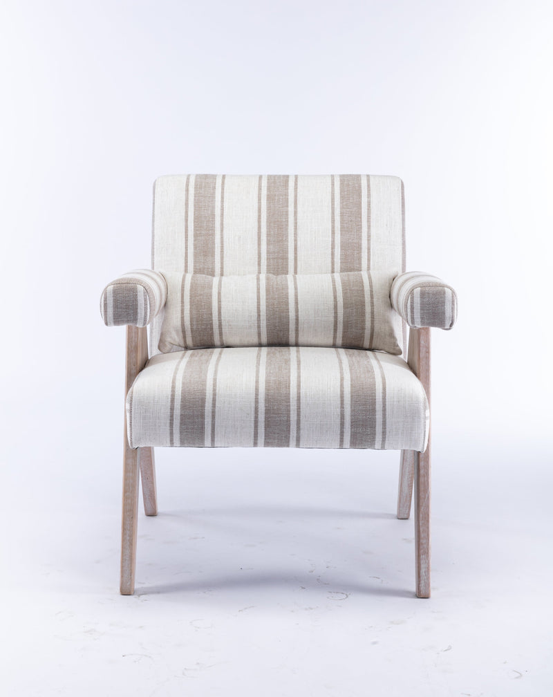 Accent chair, KD rubber wood legs with black finish. Fabric cover the seat. With a cushion.Grey Stripe