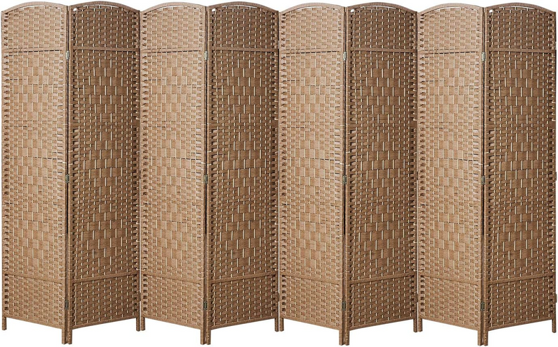 8 Panel Folding Room Divider Privacy Screen,  Home Decor Weave Fiber Double Hinges -Natural