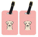 Checkerboard Pink Yellow Labrador Luggage Tag