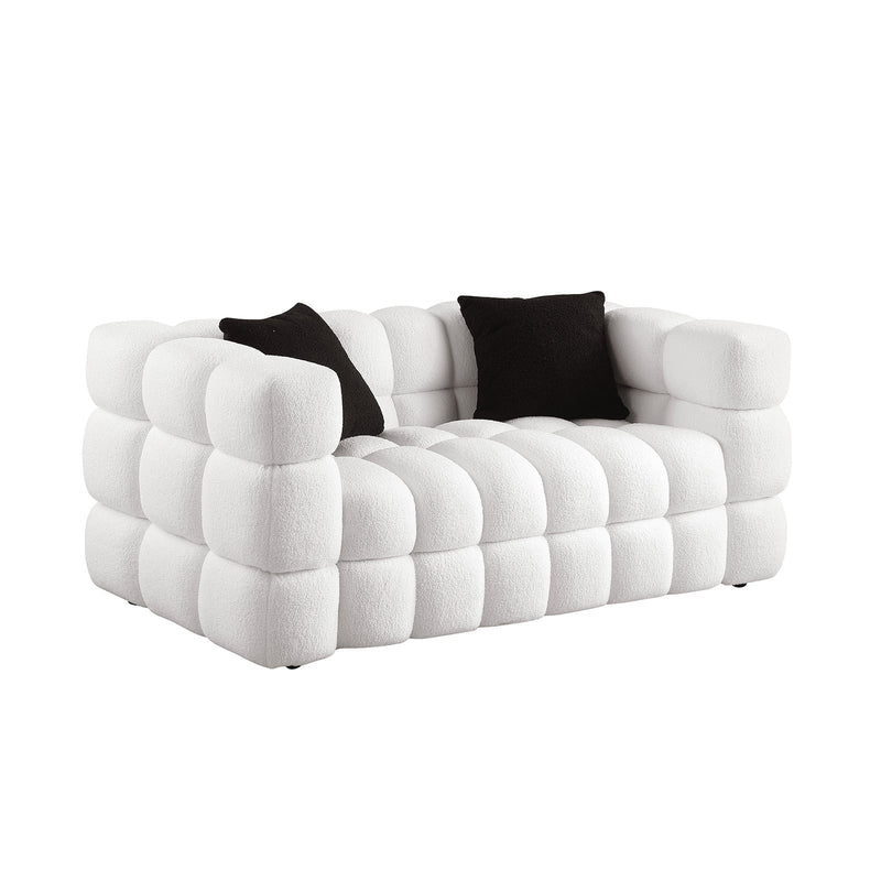 62.2length, 35.83" deepth, human body structure for USA people, marshmallow sofa,boucle sofa, White color,3 seater