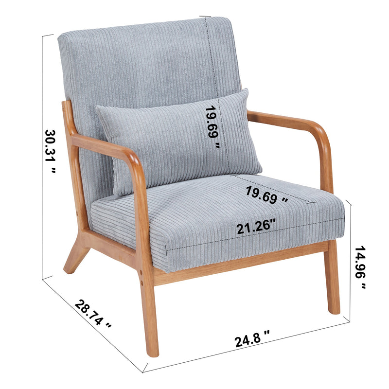 Mid-Century Modern Accent Chair, Arm Chair Living Room Chairs with Pillow Upholstered Reading Chair with Solid Wood Frame &  Living Room Bedroom Balcony (Antique Dark Grey)