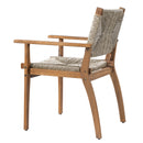 5-Piece Outdoor Dining Set: Brown Round Acacia Wood Table & 4 Brown Wicker Armchairs