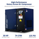 20HP Rotary Screw Air Compressor, 74 CFM, 125 PSI, Industrial-Grade by HouseOfZazla