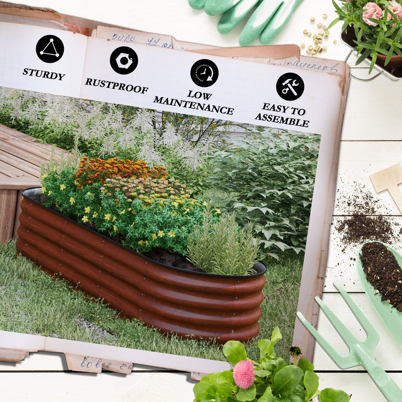6.5' x 2' x 1.4' Galvanized Raised Garden Bed Kit, Outdoor Metal Elevated Planter Box with Safety Edging, Easy DIY Stock Tank for Growing Flowers, Herbs & Vegetables, Brown