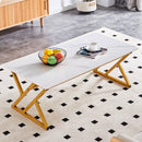 A modern minimalist style white marble patterned coffee table with golden metal legs. Computer desk. Game table. Tea table. CT-XX