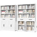 Bookcase Tall With 2 Doors & 2 Drawers, Fixed Open Shelves - White by HouseOfZazla