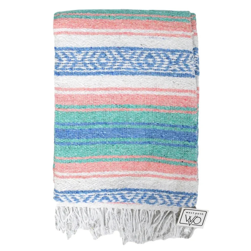 Mint, Blue & Coral Peach Mexican Falsa Blanket