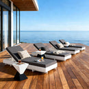 White Acacia Solid Wood Outdoor Chaise Lounge with Dark Grey Cushion
