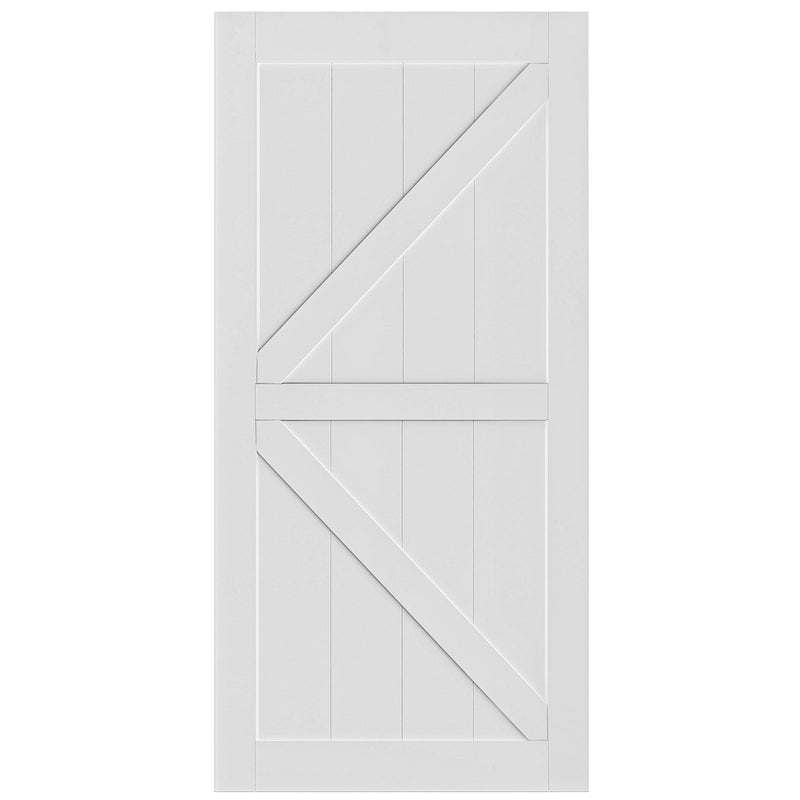 36" x 84" K" Style Wood Primed Standard Barn Door Slab, DIY Unfinished Solid Wood Paneled Door, Interior Single Door Slab