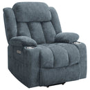 Beca - Upholstered Power Lift Recliner With Cupholders And USB Charging by HouseOfZazla