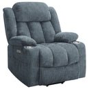 Beca - Upholstered Power Lift Recliner With Cupholders And USB Charging by HouseOfZazla