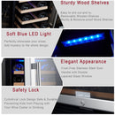 24" Wine Cooler Refrigerator - Dual Zone Built-in or Freestanding Fridge with Stainless Steel Tempered Glass Door and Temperature Memory Function