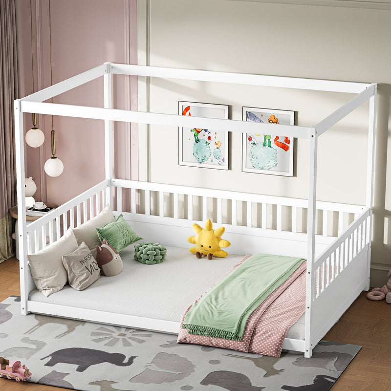 Full Size Canopy Bed Frame with Guardrails for Kids, photo 2 of 7