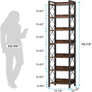 Extra Tall 7 Tier Narrow Corner Bookshelf Storage Display Rack For Living Room - Rustic Brown