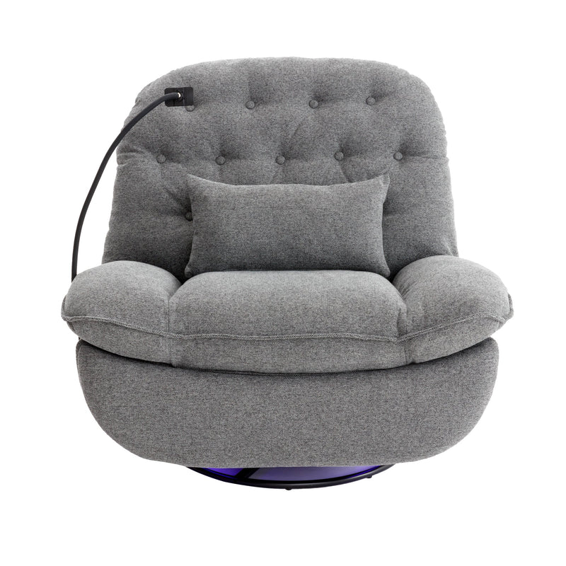 270 Degree Swivel Power Recliner with Voice Control, Bluetooth Music Player,USB Ports, Atmosphere Lamp, Hidden Arm Storage and Mobile Phone Holder for Living Room, Bedroom, Apartment, Grey