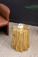 Unique Golden Tree Trunk Stool with Antique Gold Distressed Finish by HouseOfZazla