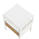 15.75" Rattan End table with drawer, Modern nightstand, metal legs,side table for living room, bedroom,white(1 pc)