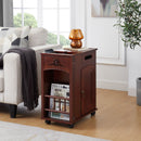 Traditional End Table With Charging Station, Narrow Side Table With USB Ports And Outlets - Red Walnut by Unique Piece Furniture