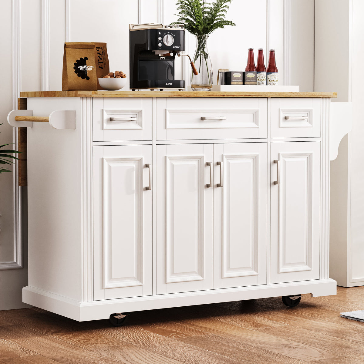 K&K 54-Inch Large Kitchen Island with Rubber Wood Drop Leaf, photo 10 of 10