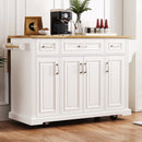K&K 54-Inch Large Kitchen Island with Rubber Wood Drop Leaf