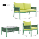 4-Piece Rope Patio Furniture Set, Outdoor Furniture with Tempered Glass Table, Patio Conversation Set Deep Seating with Thick Cushion for Backyard Porch Balcony (Fluorescent Yellow & Green)