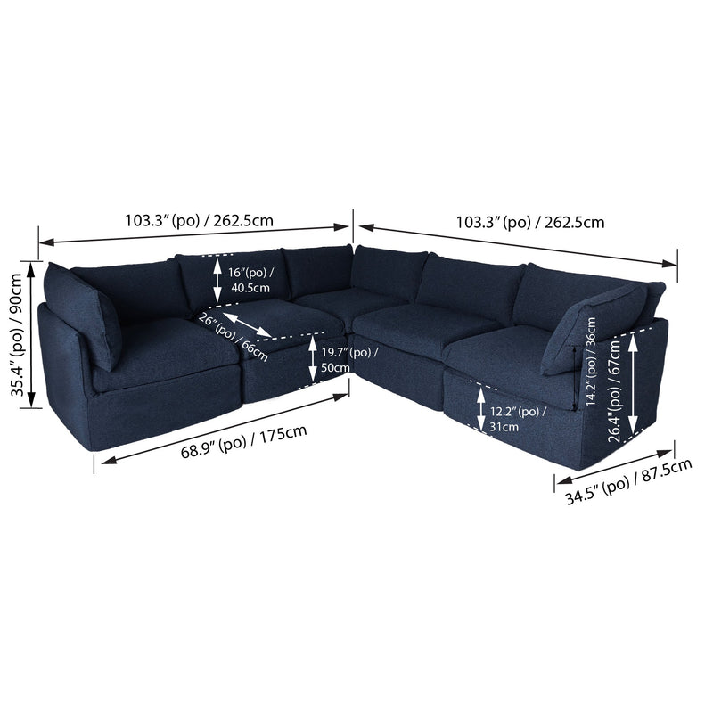 L Shaped Sectional, 103-Inch Modular Patio Sofa, Blue, photo 5 of 6