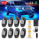 8 Pods RGB LED Rock LightsÊDC12V Car Neon Light Kit IP68 Waterproof Underglow Lights with Double Remote Controls Wireless APP ControlÊfor Jeep Truck U