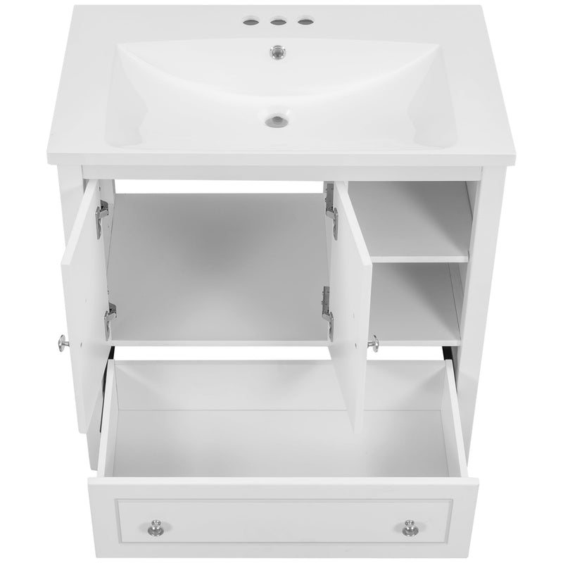 30" Bathroom Vanity with Sink, Bathroom Storage Cabinet with Doors and Drawers, Solid Wood Frame, Ceramic Sink, White